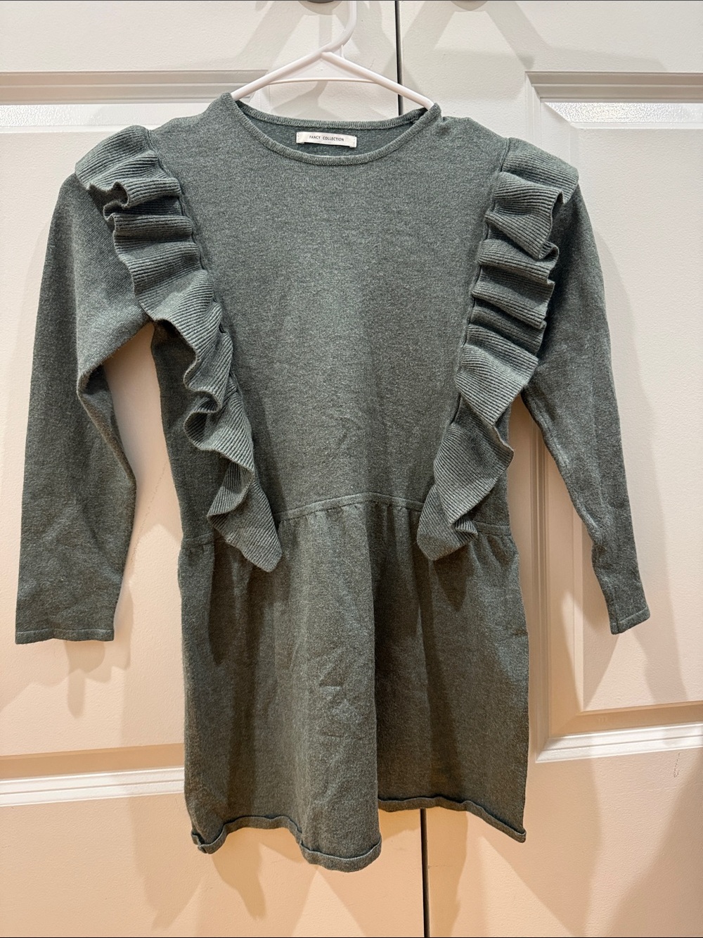Zara Girls Sage Green Ruffle-Trim Knit Dress